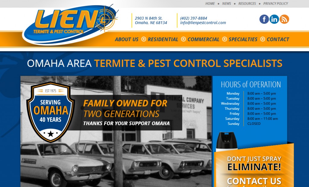 Website Design example by Mosaic Visuals Design in Omaha, NE for Lien Termite & Pest Control